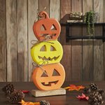 Halloween Jack O Lantern Stacked Wood Tabletop Decor, Rustic Fall Pumpkin Figurine 16.75in