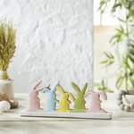 Bunny Hop Rustic Wooden Bunny Silhouette Shelf Sitter - Set of 5 Connected Easter Rabbits - Distressed White Spring Decor - 5x13.5x2