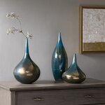 Madison Park Signature Aurora Blue and Bronze Decorative Glass Vases 3-piece set in Blue Metal, 3-Piece MPS162-248