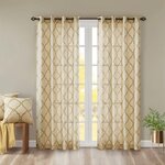 Madison Park Saratoga Fretwork Print Grommet Top Window Curtain Panel in Beige/Gold, 50x63" MP40-3597