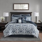 Madison Park Odette 8 Piece Jacquard Comforter Set in Navy/Silver, Queen MP10-6836