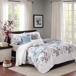 Madison Park Luna 6 Piece Printed Quilt Set with Throw Pillows in Blue, Full/Queen MP13-2120