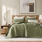 Harbor House French Flax Linen Garment Washed Quilt Set in Olive Green, Full/Queen HHD14-1923
