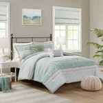 Madison Park Caralie 5 Piece Seersucker Comforter Set with Throw Pillows in Green, King/Cal King MP10-8204