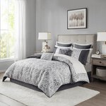 Madison Park Emilia 12 Piece Jacquard Comforter Set with Bed Sheets in Silver, Queen MP10-8437