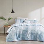 N Natori Brush Stroke 4 Piece Oversized Reversible Seersucker Comforter Set in Blue, Full/Queen NS10-3705