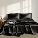 Madison Park Essentials Satin Luxury Sheet Set in Black, Split King MPE20-1110