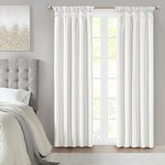 Madison Park Emilia 100% Polyester Solid Faux Silk Lined Twist Tab Total Blackout Window Curtain in White, 50x84" Blackout MP40-6366