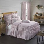 Timeless Ticking Red Ruffled King Bedspread 80Lx76W+27