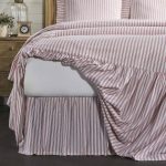 Timeless Ticking Red Ruffled California King Bed Skirt 84Lx72Wx16