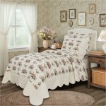 Rosehill Cottage Floral Scalloped Cotton Twin Quilt Set - 3-Piece - Dusty Rose & Natural