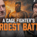 Two Men Talking to each other with text "A Cage Fighter's Hardest Battle"