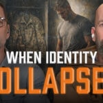 Two Men on either side of an image with the text "When Identity Collapses"