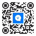 Ein QR-Code mit einem blauen Quadrat und einem weißen Gesichtssymbol in der Mitte.