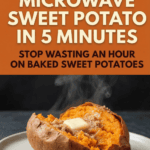 Sweet potato on a plate that was cooked quickly in the microwave.