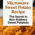 Sweet potato on a plate that was cooked quickly in the microwave.