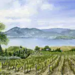 okanagan vineyard lake and mountain landscape painting