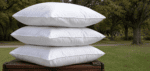 Soft wool pillow shown from angled side view
