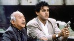 Pat Morita and Jay Leno in a scene from the climax of Collision Course.