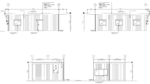 Architectural elevation drawings of a single-story modular building showing front and rear facades (A and B), with siding, doors, windows, roofline, and dimension marks.