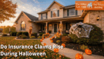 Houston home decorated for Halloween with pumpkins, spider webs, and fall leaves — representing seasonal property damage risks and insurance claims.