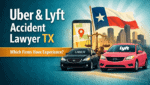 Uber and Lyft accident lawyer Texas rideshare crash image showing vehicles and legal concept