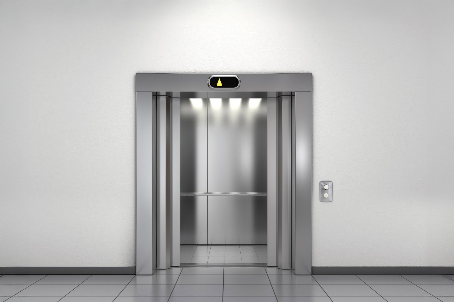 Open elevator doors at a building floor entrance