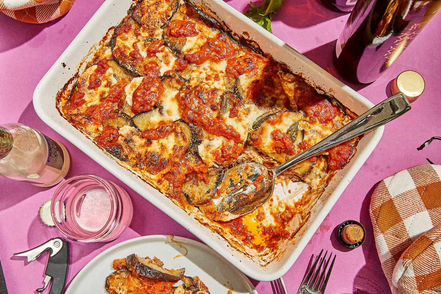 Eggplant Parmigiana layered with Fried Sage and Fresh Mozzarella