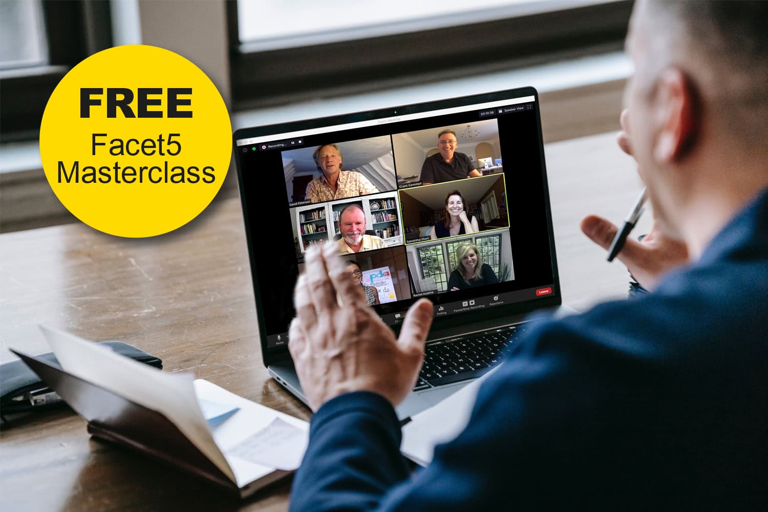 Free masterclass event - computer showing Zoom video call