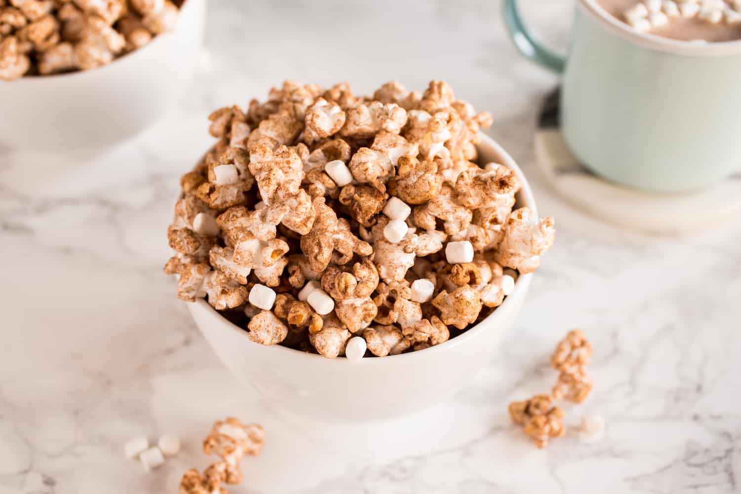 hot cocoa popcorn with marshmallow bits