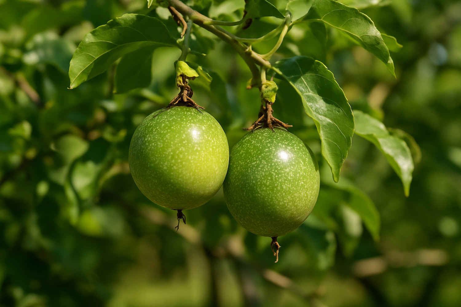 passion fruit (passiflora edulis) passion fruits on tree
