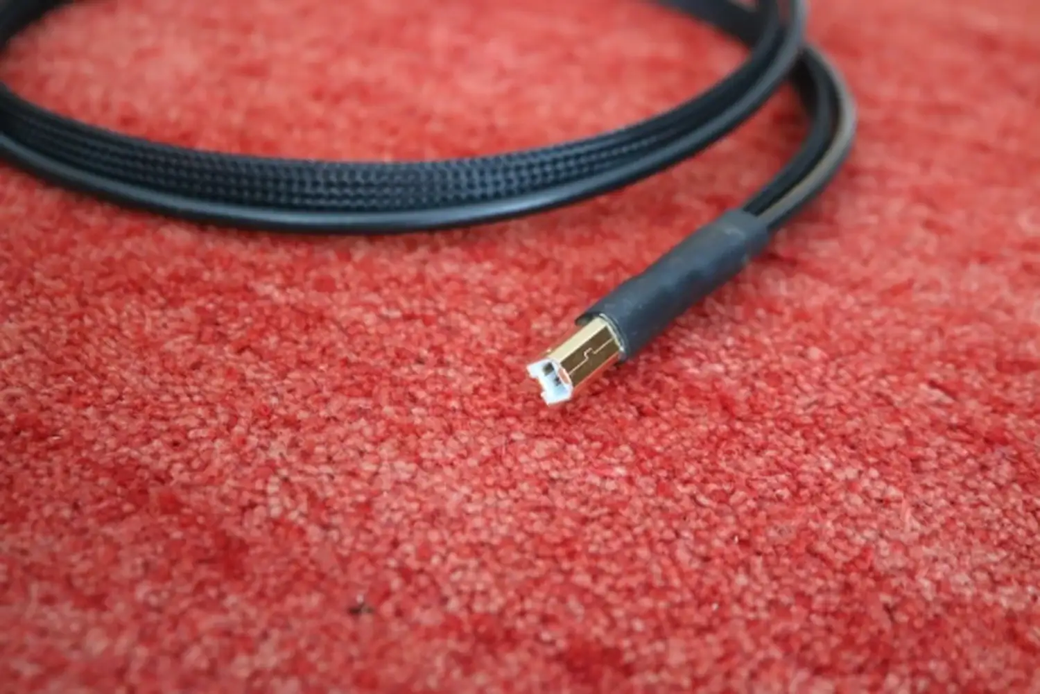 CAD USB I zoom sur le connecteur USB-B sur un tapis rouge
