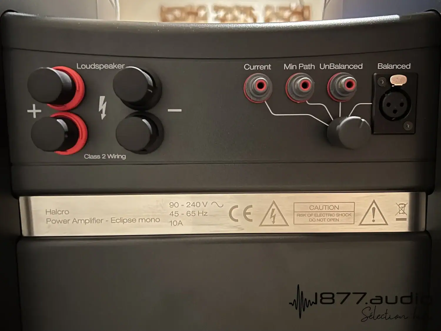 Halcro Eclipse mono vue arrière et détail des connecteurs