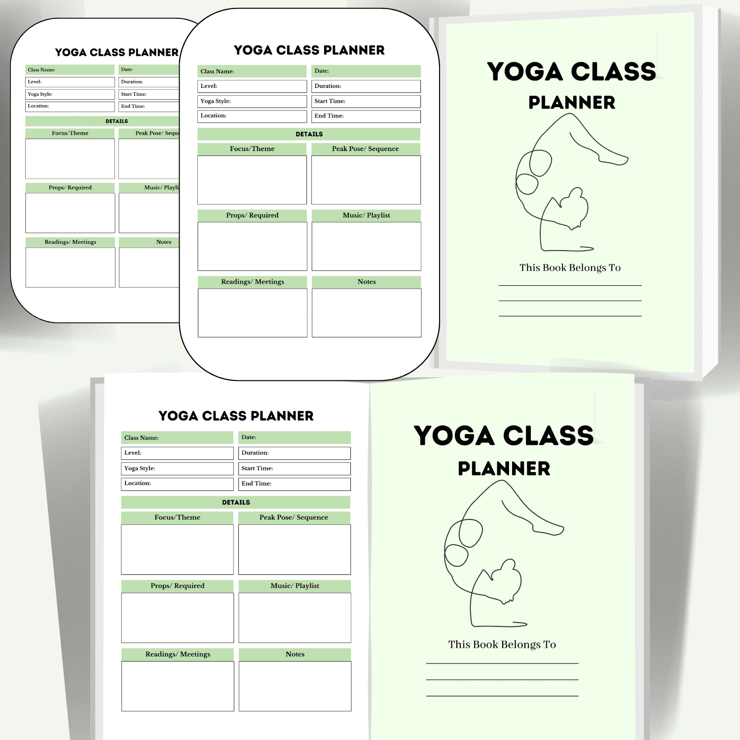 Yoga Class Planner A4+8.5x11 inc in Pdf 1 4