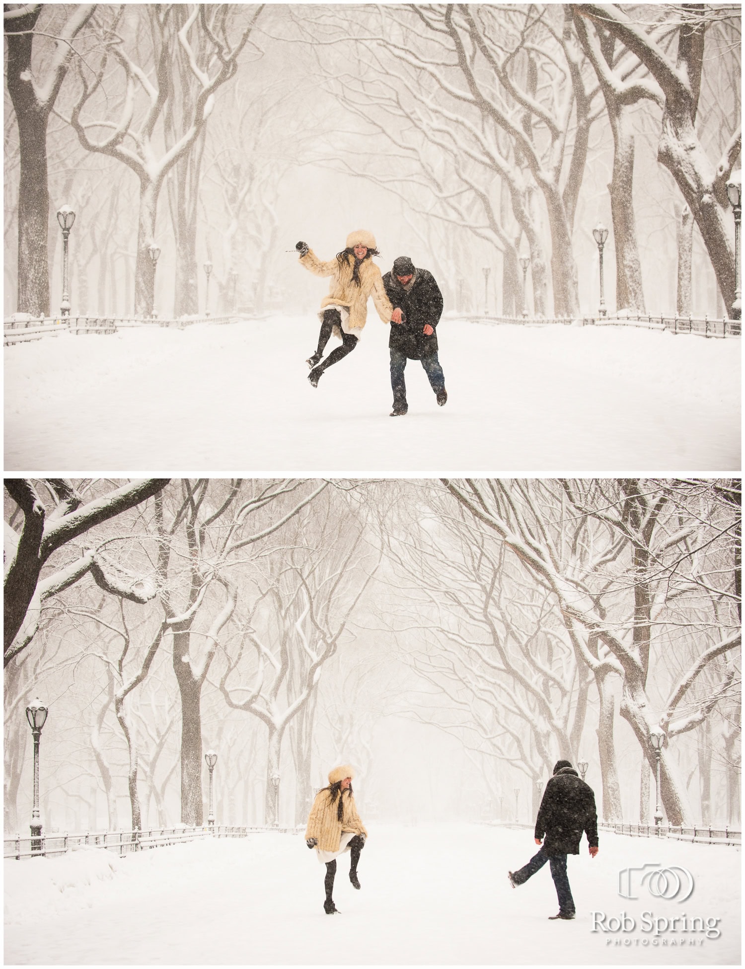 Central Park Engagement Session during blizzard