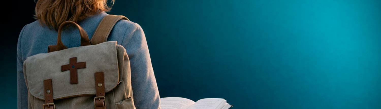 Lamissio. Imagen de una chica con una cartera con una cruz cristiana