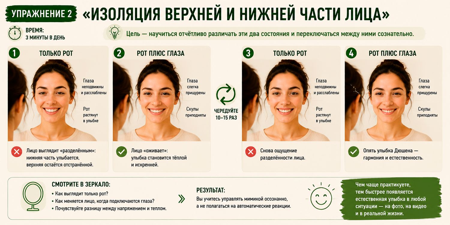 "Изоляция верхней и нижней части лица" необходима для искренней улыбки