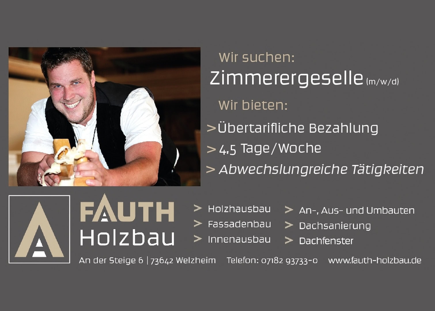 Stellenanzeige von Fauth Holzbau: Zimmerergeselle gesucht