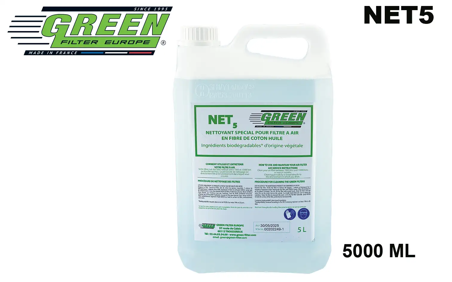 Nettoyant 5 litre pour filtre à air haute performance en coton