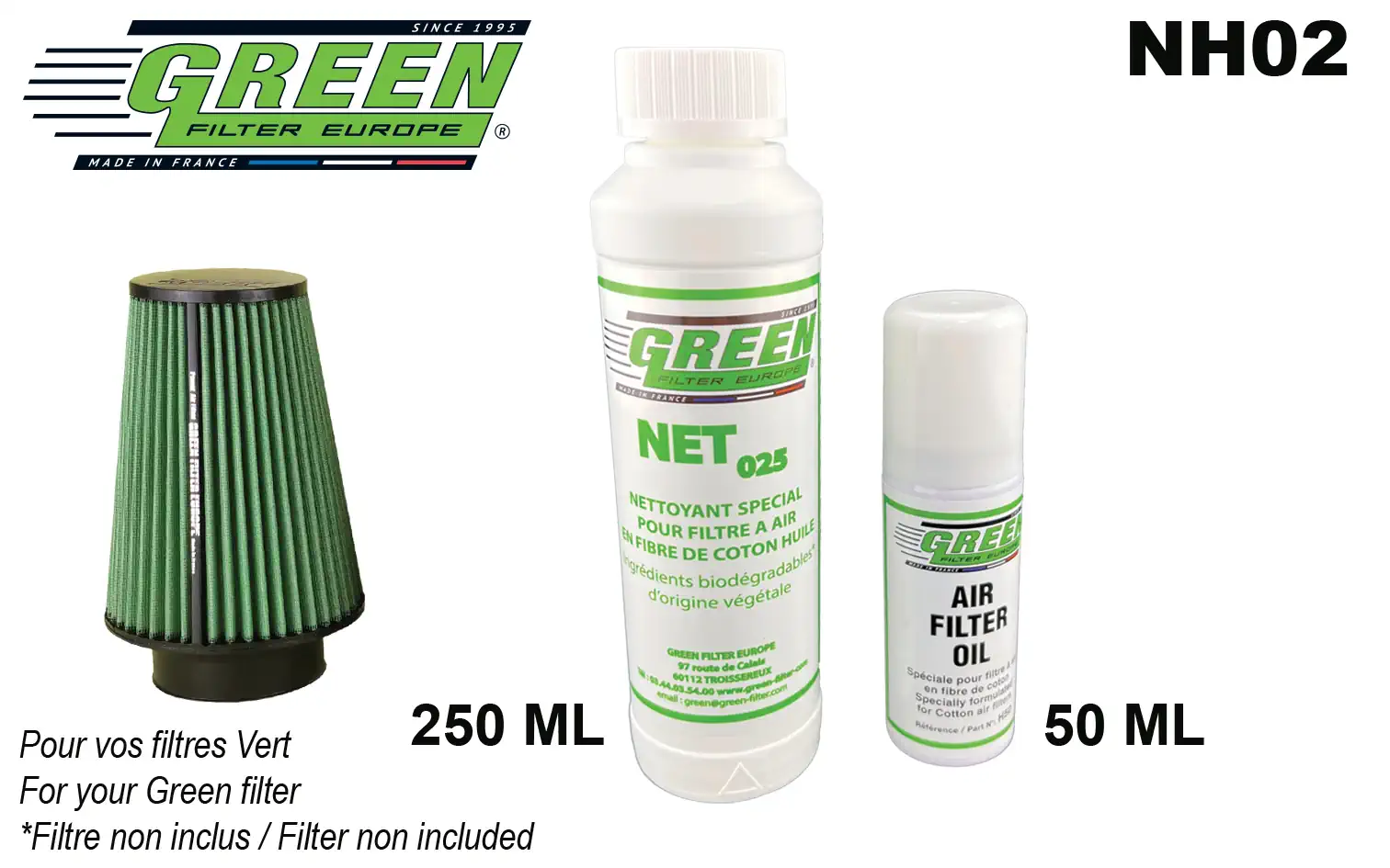 Kit d’entretien spécial pour filtre à air en fibre de coton ref NH02 ref. NH02