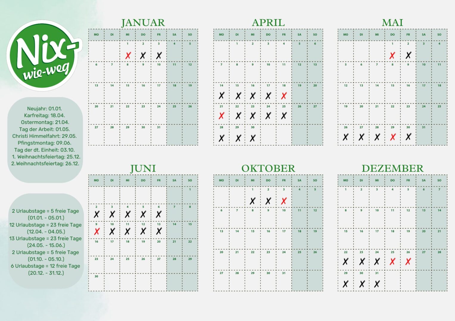 Wandkalender Brückentage 2025