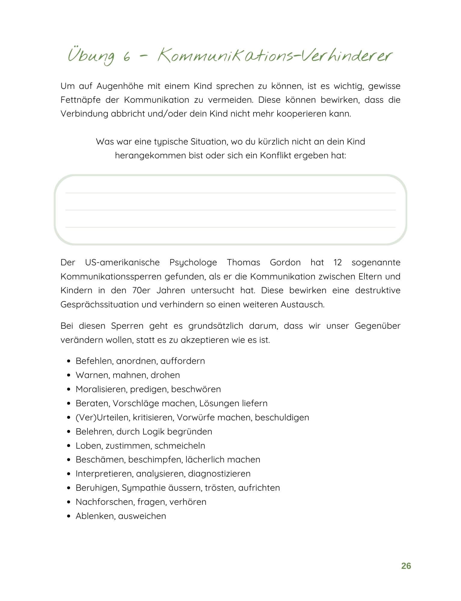 Übungen aus dem Workbook gewaltfreie kommunikation mit Kindern