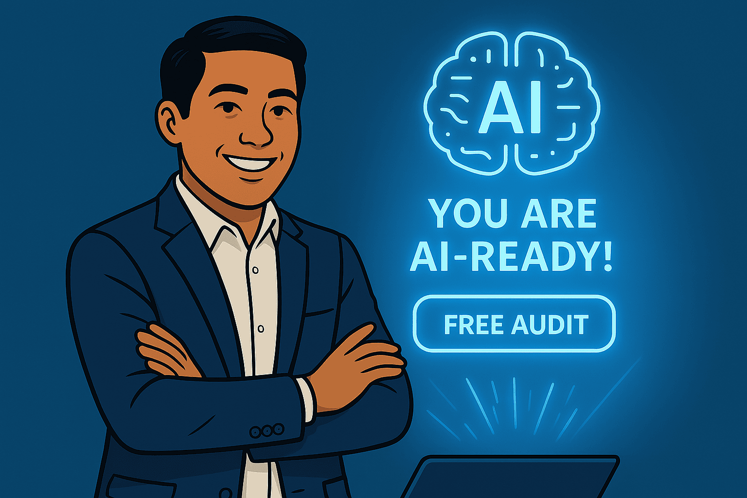 image6 Confident Filipino entrepreneur receiving AI-ready badge from a digital audit platform interface