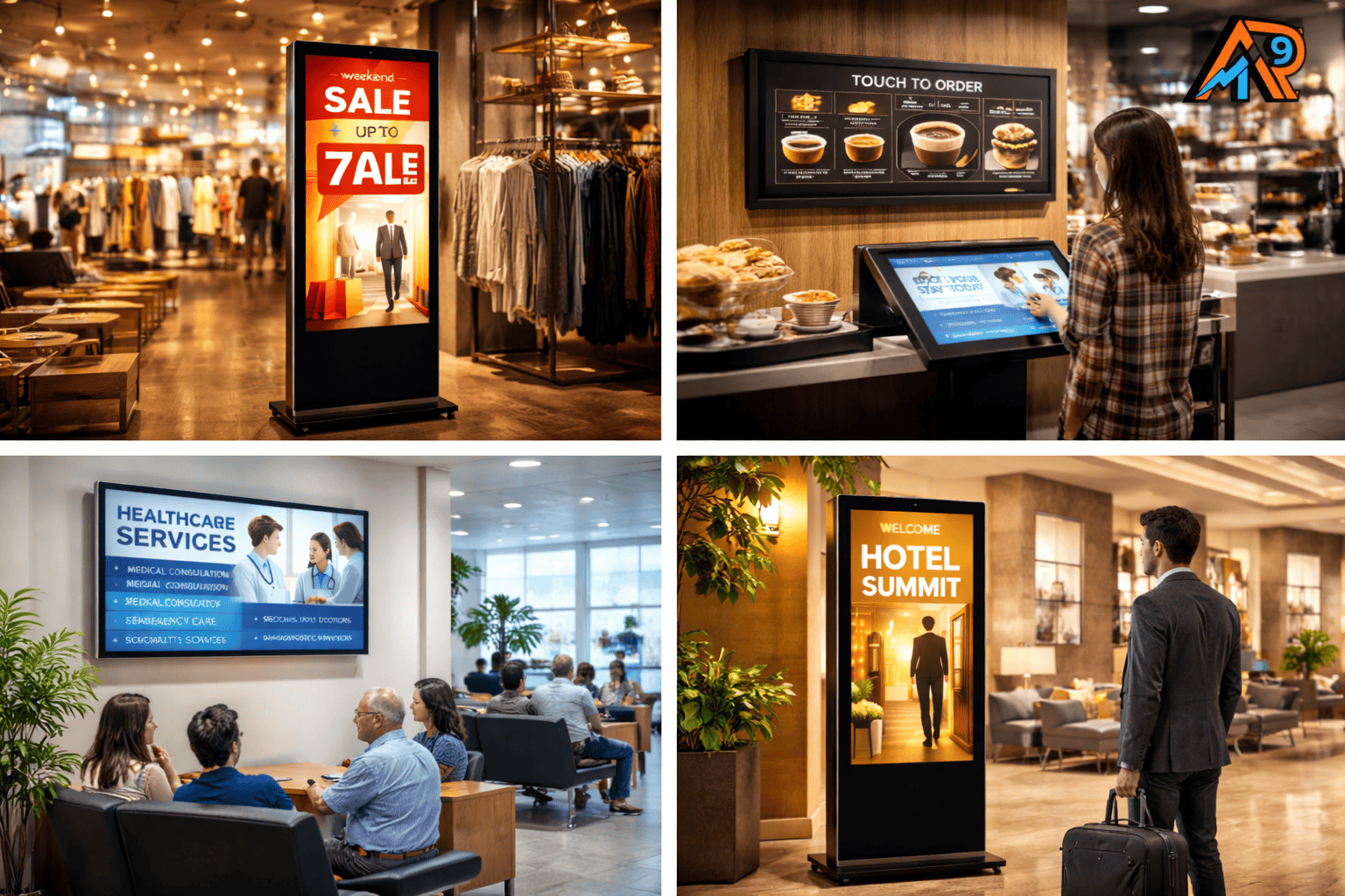 Digital standee display in a retail clothing store showing sale promotion to attract customers