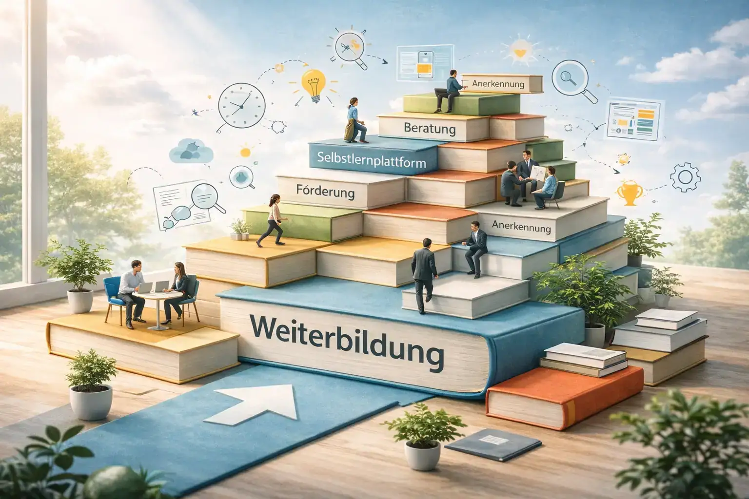 Bücher als Stufen mit Menschen zur deutschen Weiterbildung