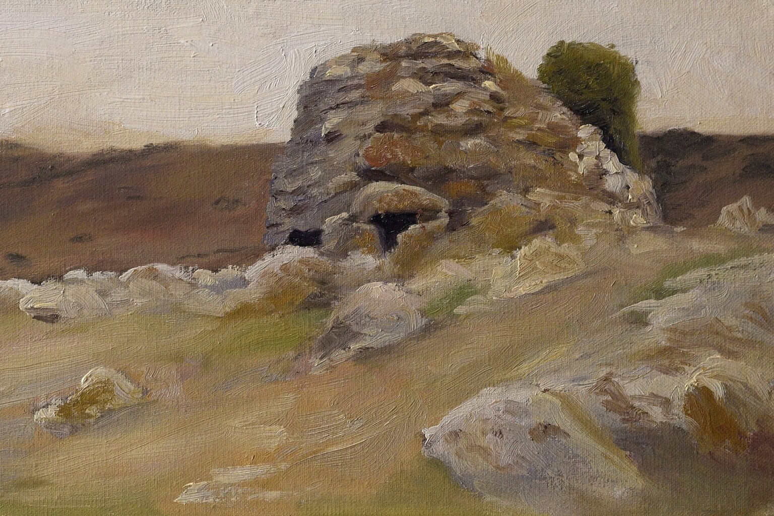 Nuracu d’Izzana, original 20 × 40 cm oil painting of Nuraghe Izzana in Gallura, Sardinia, by Andrea Bocedi