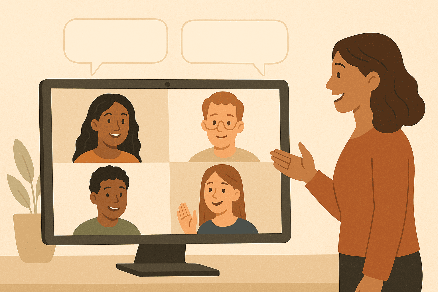 Una donna che insegna in una lezione di gruppo online