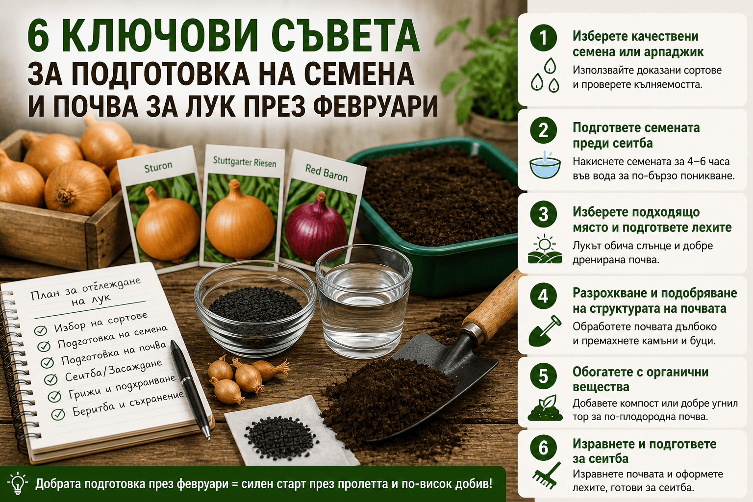 Подготовка на семена и почвата за лук