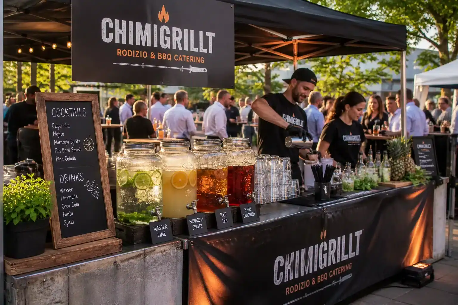 eine unserer getränke stationen im popup zelt catering