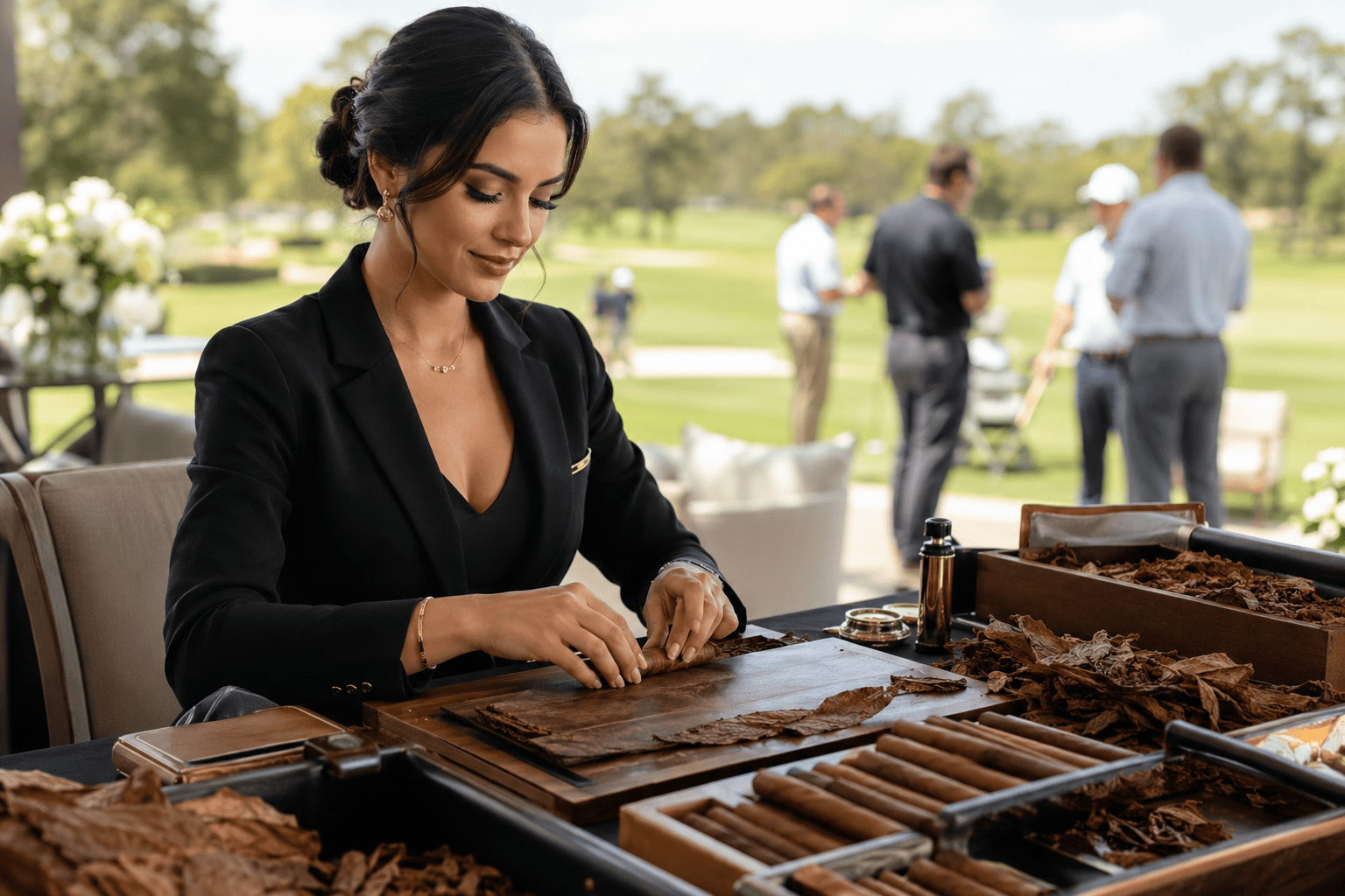 elegant cigar rolling at golf club
